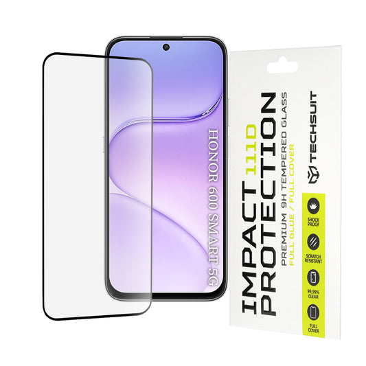 Techsuit Displayschutzfolie für Honor 600 Smart, gehärtetes Glas, Full Glue, 111D, Schwarz