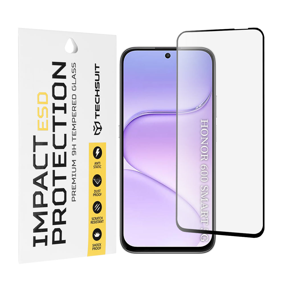 Techsuit Displayschutzfolie für Honor 600 Smart, gehärtetes Glas, Full Glue, schwarz