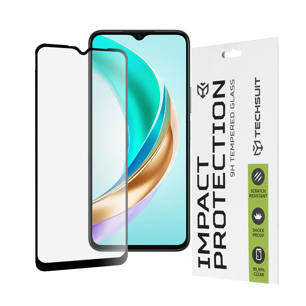 Techsuit schermbeschermfolie voor Honor X6b, gehard glas, full glue, 111D, zwart