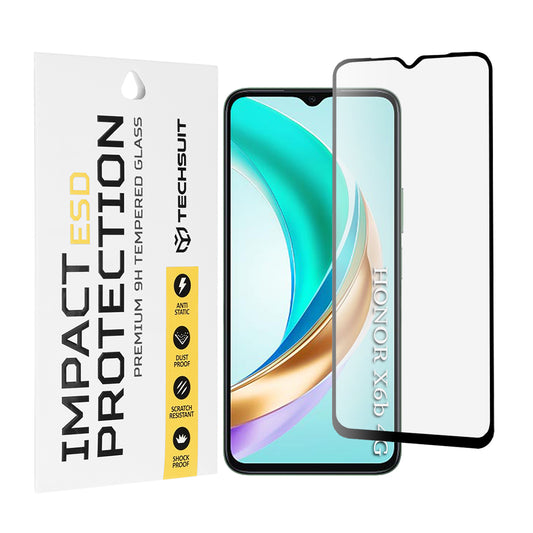Techsuit schermbeschermfolie voor Honor X6b, gehard glas, full glue, zwart