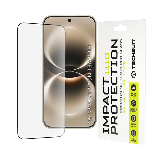Techsuit Displayschutzfolie für Huawei nova 15 Max, gehärtetes Glas, Full Glue, 111D, Schwarz