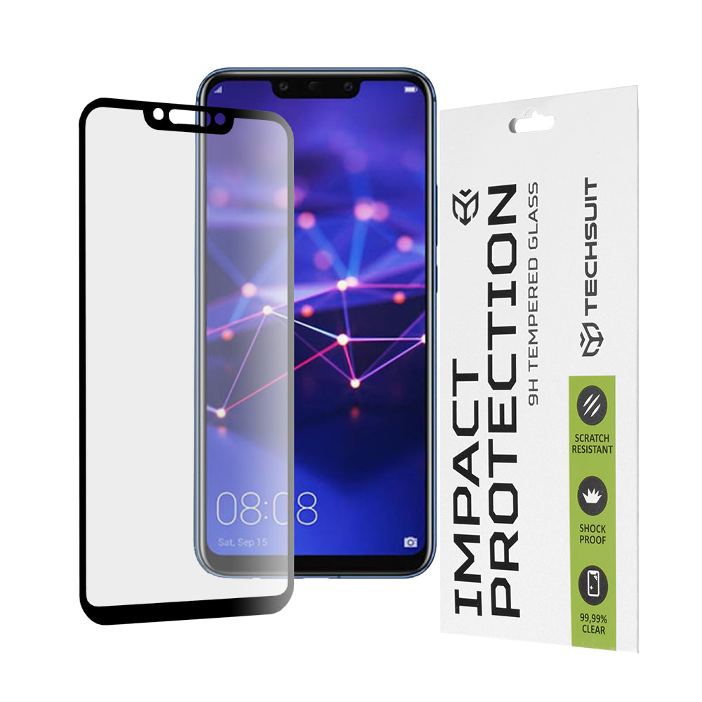 Techsuit Displayschutzfolie für Huawei P Smart+ 2019 / Mate 20 Lite / nova 3 / nova 3i, gehärtetes Glas, Full Glue, 111D, Schwarz