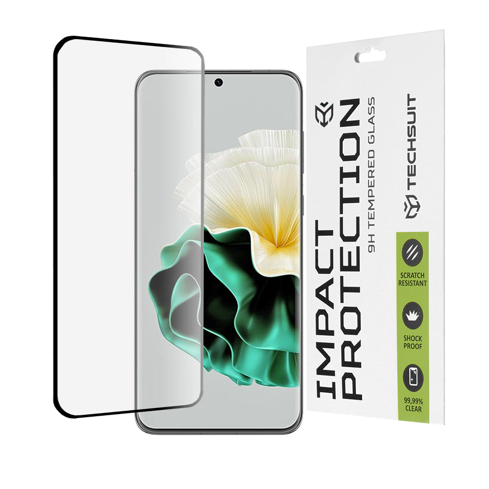 Techsuit Displayschutzfolie für Huawei P60, gehärtetes Glas, Full Glue, 111D, Schwarz