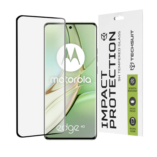 Techsuit schermbeschermfolie voor Motorola Edge (2023) / Edge 40, gehard glas, full glue, 111D, zwart