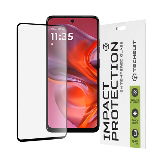 Techsuit Displayschutzfolie für Motorola Moto E15 / G05, gehärtetes Glas, Full Glue, 111D, Schwarz