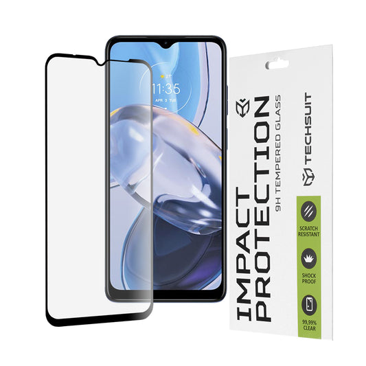 Techsuit schermbeschermfolie voor Motorola Moto E22i / E22, gehard glas, full glue, 111D, zwart