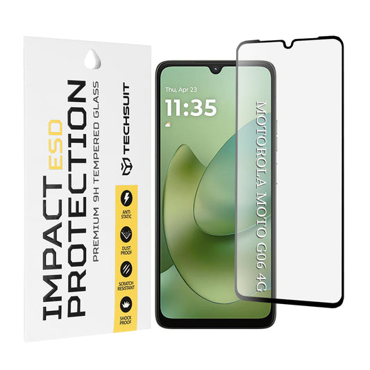 Beschermfolie Techsuit voor Motorola Moto G06 Power / G06, Gehard Glas, Volledige Lijm, Zwart