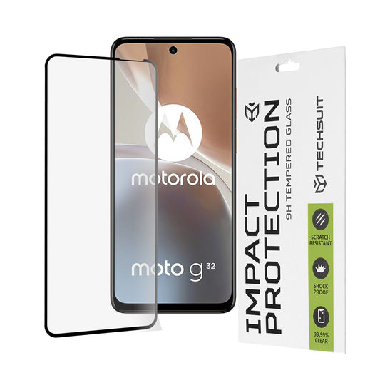 Techsuit schermbeschermfolie voor Motorola Moto G32, gehard glas, full glue, 111D, zwart