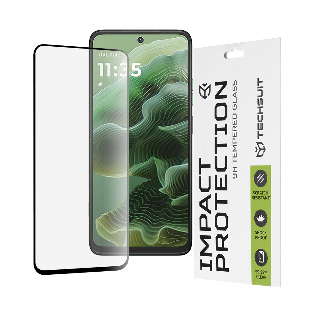 Techsuit Displayschutzfolie für Motorola Moto G56 / G35, gehärtetes Glas, Full Glue, 111D, Schwarz