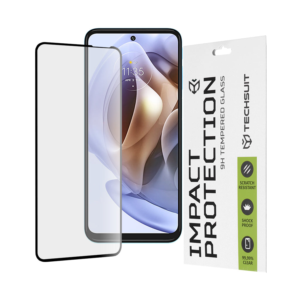 Film de protection d'écran Techsuit pour Motorola Moto G62 5G / G31 / G41 / G71 5G, Verre trempé, Full Glue, 111D, Noir
