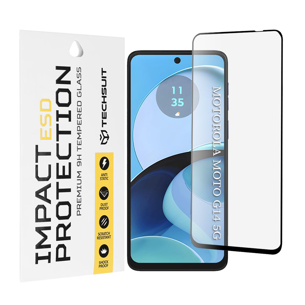 Film de protection d'écran Techsuit pour Motorola Moto G64 / G54 Power Edition / G14 / G54, Verre trempé, Collage intégral, Noir