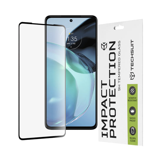 Techsuit schermbeschermfolie voor Motorola Moto G72, gehard glas, full glue, 111D, zwart
