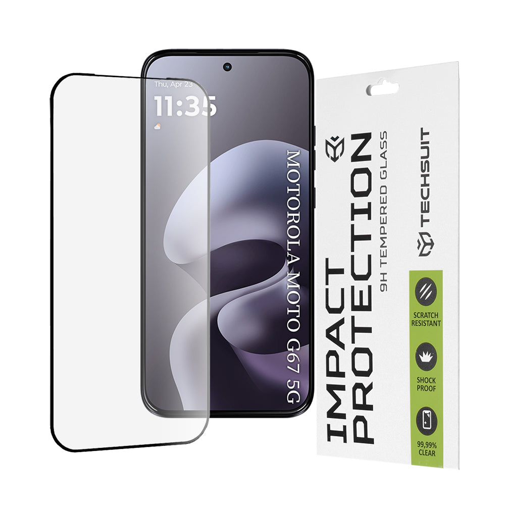 Schutzfolie Techsuit für Motorola Moto G77 / G67, gehärtetes Glas, Full Glue, 111D, Schwarz