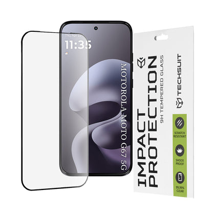 Schutzfolie Techsuit für Motorola Moto G77 / G67, gehärtetes Glas, Full Glue, 111D, Schwarz