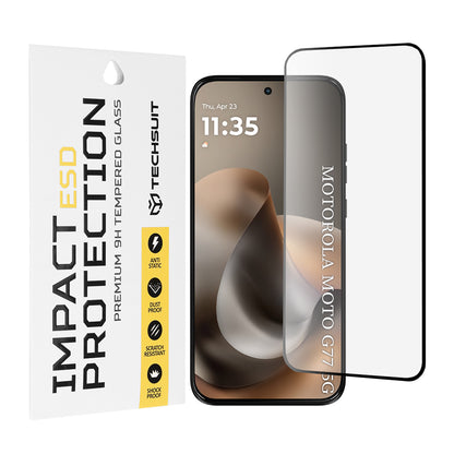 Techsuit Displayschutzfolie für Motorola Moto G77 / G67, gehärtetes Glas, Full Glue, Schwarz