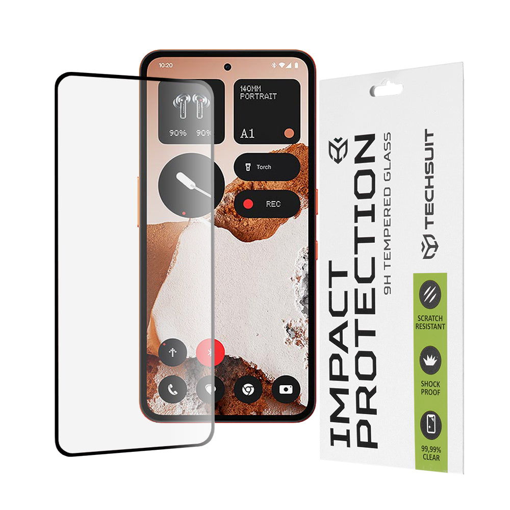 Techsuit Displayschutzfolie für Nothing CMF Phone 2 Pro, gehärtetes Glas, Full Glue, 111D, Schwarz