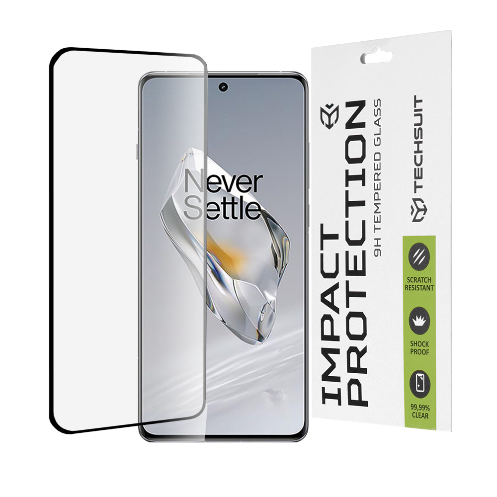 Techsuit Displayschutzfolie für OnePlus 12, gehärtetes Glas, Full Glue, 111D, Schwarz