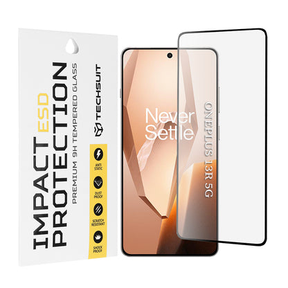 Film de protection d'écran Techsuit pour OnePlus 13R, Verre trempé, Collage intégral, Noir