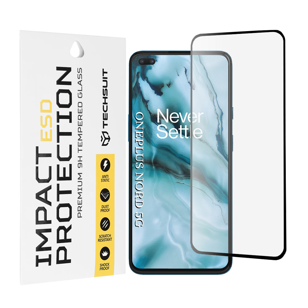 Schutzfolie Techsuit für OnePlus Nord 5, gehärtetes Glas, Full Glue, Schwarz