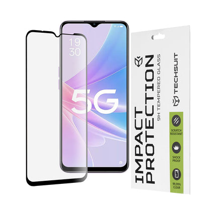 Techsuit schermbeschermfolie voor Oppo A58 5G / A78 5G, gehard glas, full glue, 111D, zwart