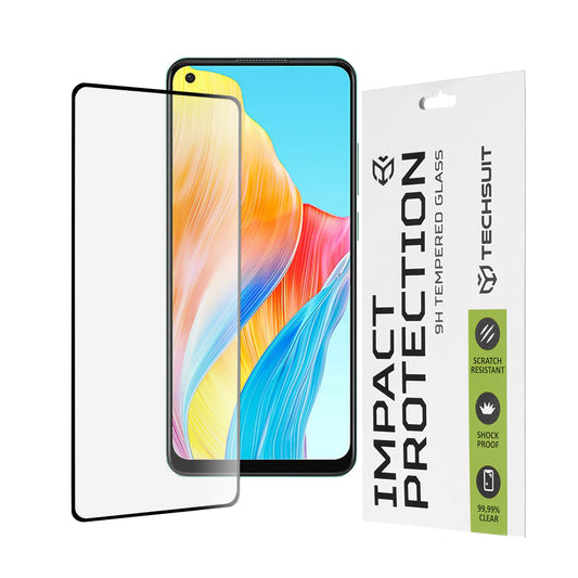 Techsuit schermbeschermfolie voor Oppo A78 4G, gehard glas, full glue, 111D, zwart
