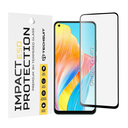 Techsuit schermbeschermfolie voor Oppo A78 4G, gehard glas, full glue, zwart