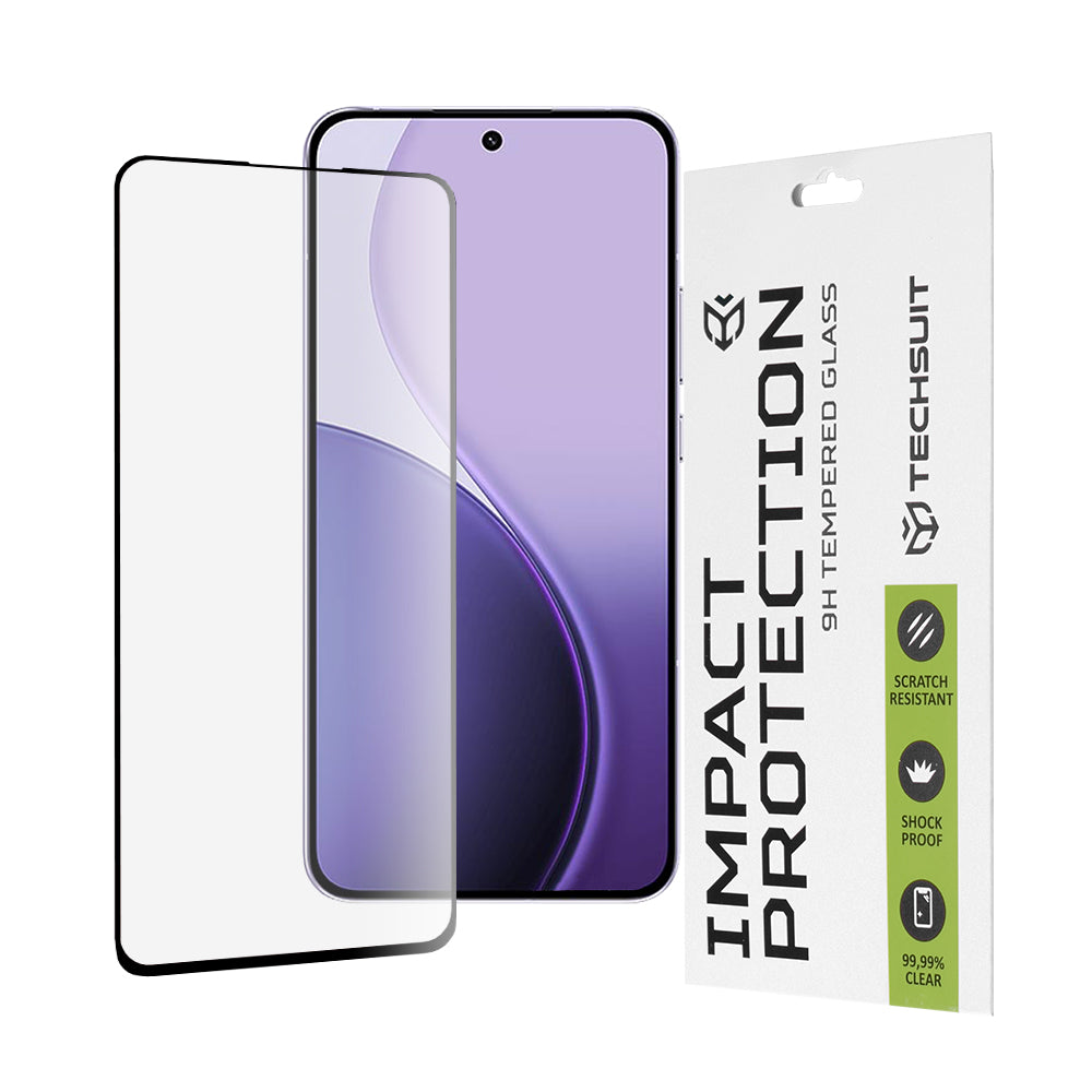 Techsuit Displayschutzfolie für Oppo Reno14 F, gehärtetes Glas, Full Glue, 111D, Schwarz
