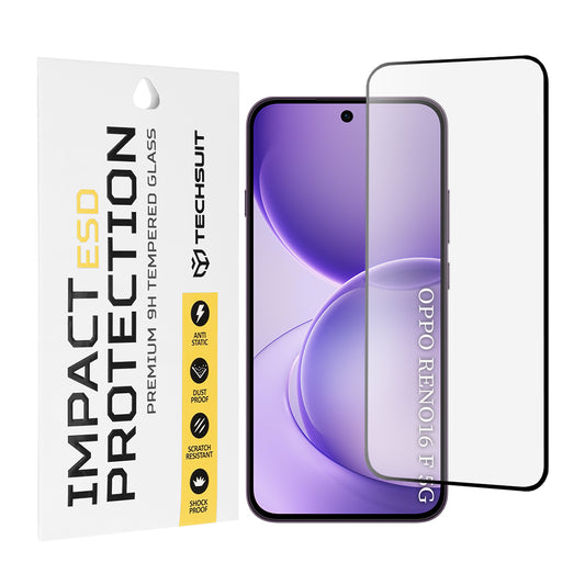 Film de protection d'écran Techsuit pour Oppo Reno16 F / Reno16 FS, Verre Trempé, Collage Complet, Noir