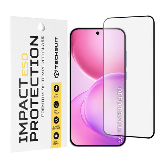 Film de protection d'écran Techsuit pour Oppo Reno16 / Reno16 Pro, Verre trempé, Collage intégral, Noir