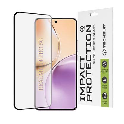 Techsuit Displayschutzfolie für Realme 14 Pro, gehärtetes Glas, Full Glue, 111D, Schwarz