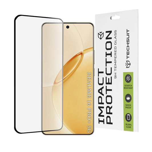 Beschermfolie Techsuit Scherm voor Realme 16 Pro+, Gehard Glas, Volledige Lijm, 111D, Zwart