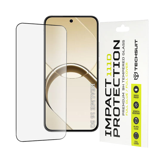 Techsuit Screen Protector for Realme 16, Tempered Glass, Full Glue, 111D, Black