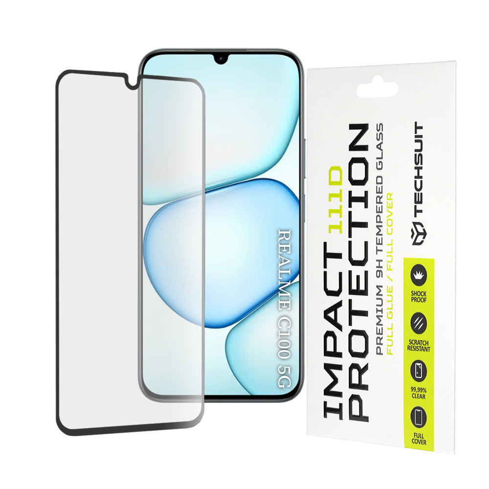 Film de protection d'écran Techsuit pour Realme C100 5G, Verre Trempé, Full Glue, 111D, Noir