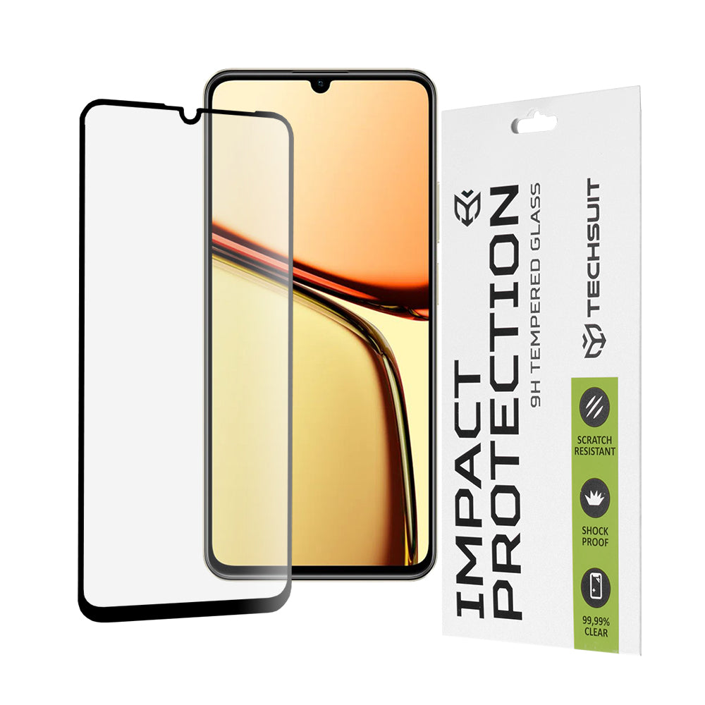 Schutzfolie Techsuit für Realme C63 / C61, gehärtetes Glas, Full Glue, 111D, Schwarz
