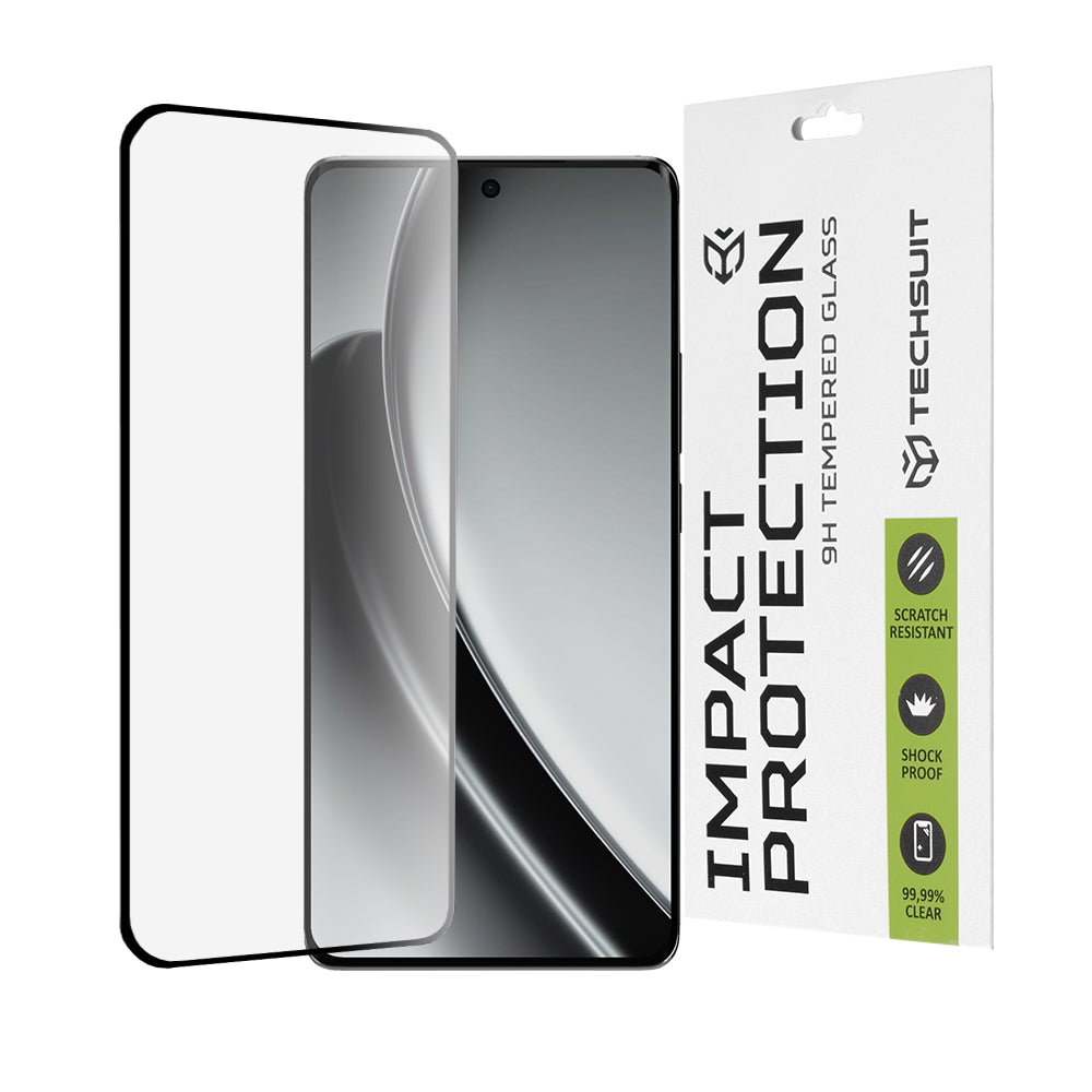 Techsuit Displayschutzfolie für Realme GT 6T / GT 6, gehärtetes Glas, Full Glue, 111D, Schwarz