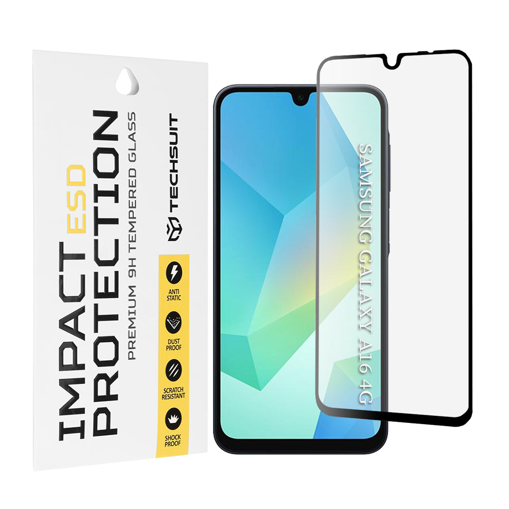 Techsuit schermbeschermfolie voor Samsung Galaxy A17 4G / A17 5G / A16 5G A166 / A16 4G A165, gehard glas, full glue, zwart