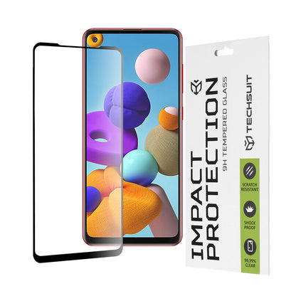 Techsuit Screen Protector Film for Samsung Galaxy A21s A217 / A21 A215, Tempered Glass, Full Glue, 111D, Black