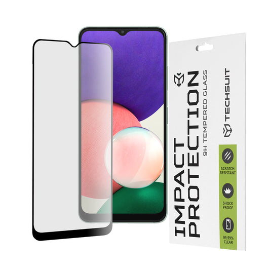 Techsuit schermbeschermfolie voor Samsung Galaxy A22 5G A226, gehard glas, full glue, 111D, zwart