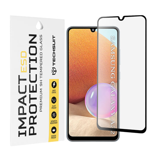 Techsuit Displayschutzfolie für Samsung Galaxy A32 A325, gehärtetes Glas, Full Glue, Schwarz