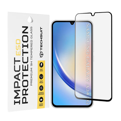 Techsuit Displayschutzfolie für Samsung Galaxy A34 A346, gehärtetes Glas, Full Glue, Schwarz