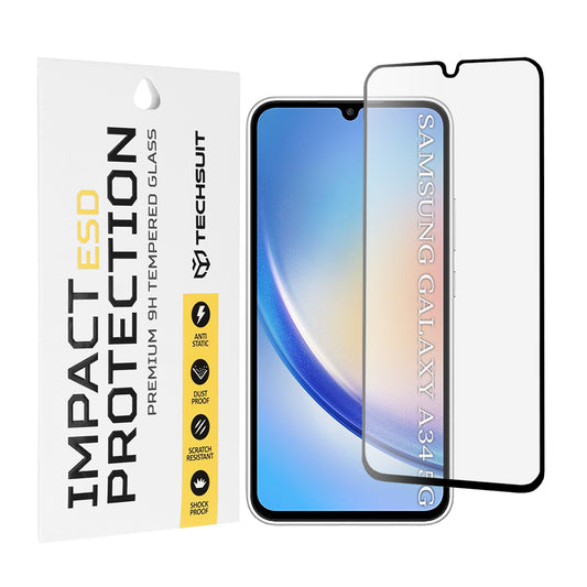Film de protection d'écran Techsuit pour Samsung Galaxy A34 A346, Verre trempé, Collage intégral, Noir