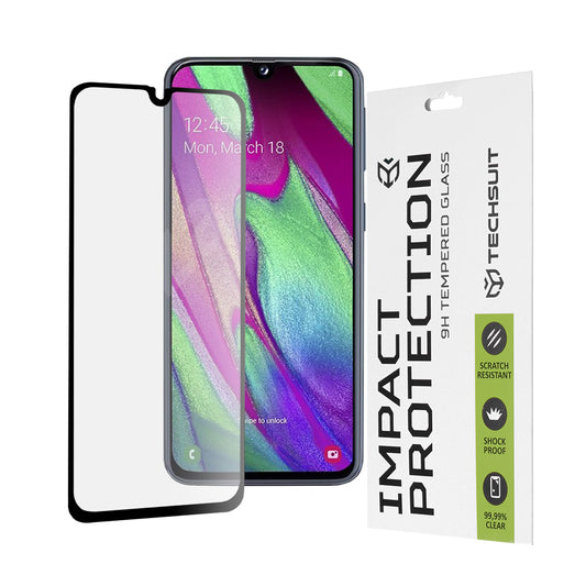 Techsuit schermbeschermfolie voor Samsung Galaxy A40 A405, gehard glas, full glue, 111D, zwart