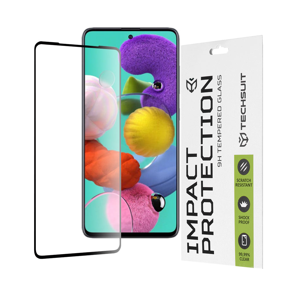 Techsuit Screen Protector Film for Samsung Galaxy A51 5G A516 / A51 A515, Tempered Glass, Full Glue, 111D, Black
