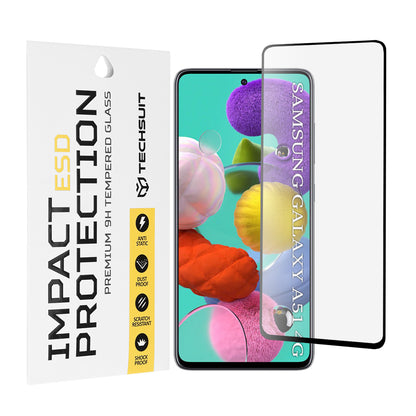 Techsuit Displayschutzfolie für Samsung Galaxy A51 5G A516 / A51 A515, gehärtetes Glas, Full Glue, Schwarz