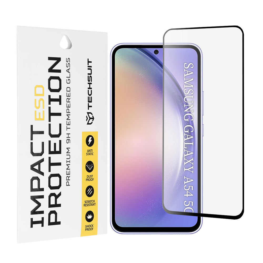 Techsuit Screen Protector Film for Samsung Galaxy A54 A546, Tempered Glass, Full Glue, Black