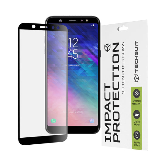 Film de protection d'écran Techsuit pour Samsung Galaxy A6 Plus (2018) A605, Verre trempé, Full Glue, 111D, Noir