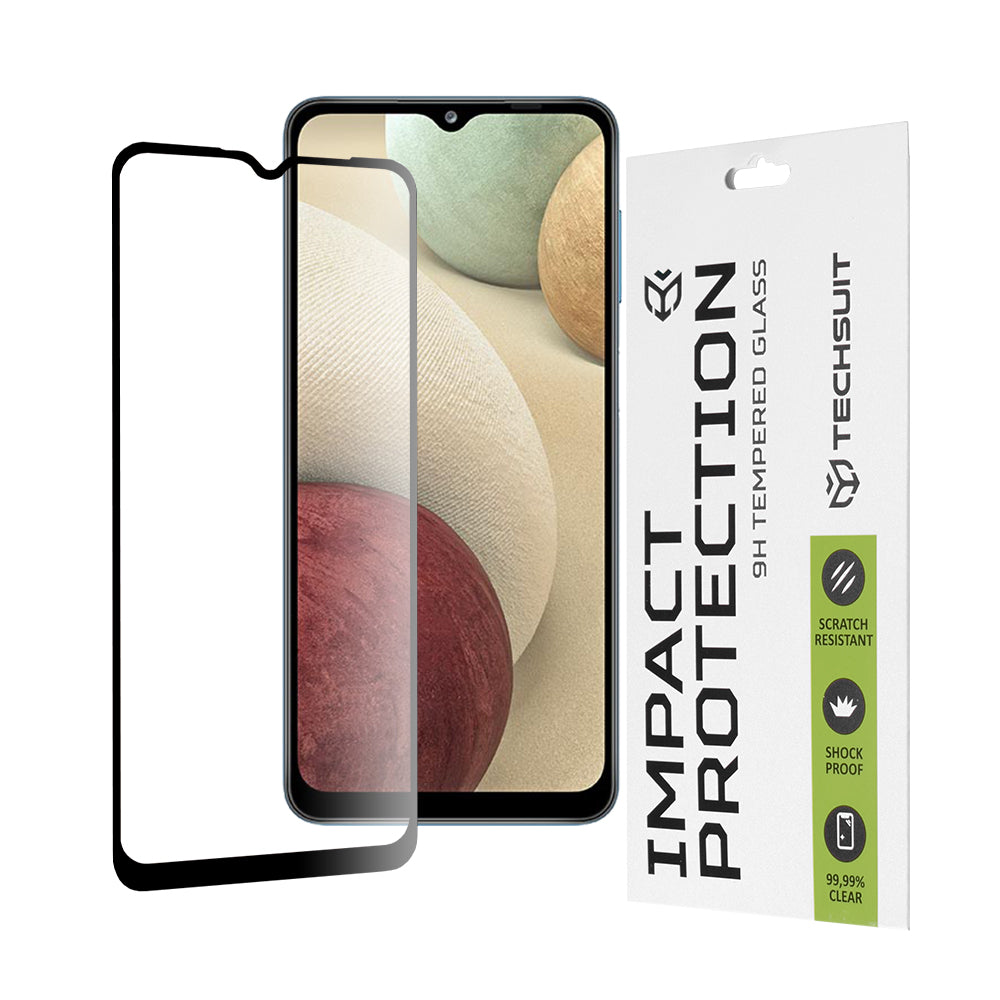 Techsuit Displayschutzfolie für Samsung Galaxy F12 F127 / A12 Nacho A127 / M02 M022 / M12 M127, gehärtetes Glas, Full Glue, 111D, Schwarz
