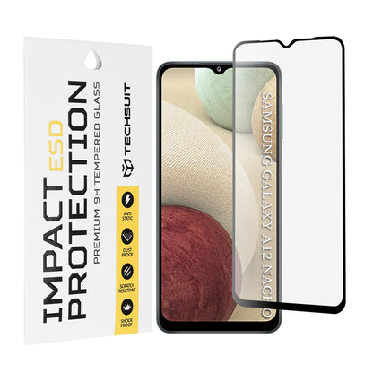 Film de protection d'écran Techsuit pour Samsung Galaxy F12 F127 / A12 Nacho A127 / M02 M022 / M12 M127, Verre trempé, Collage intégral, Noir