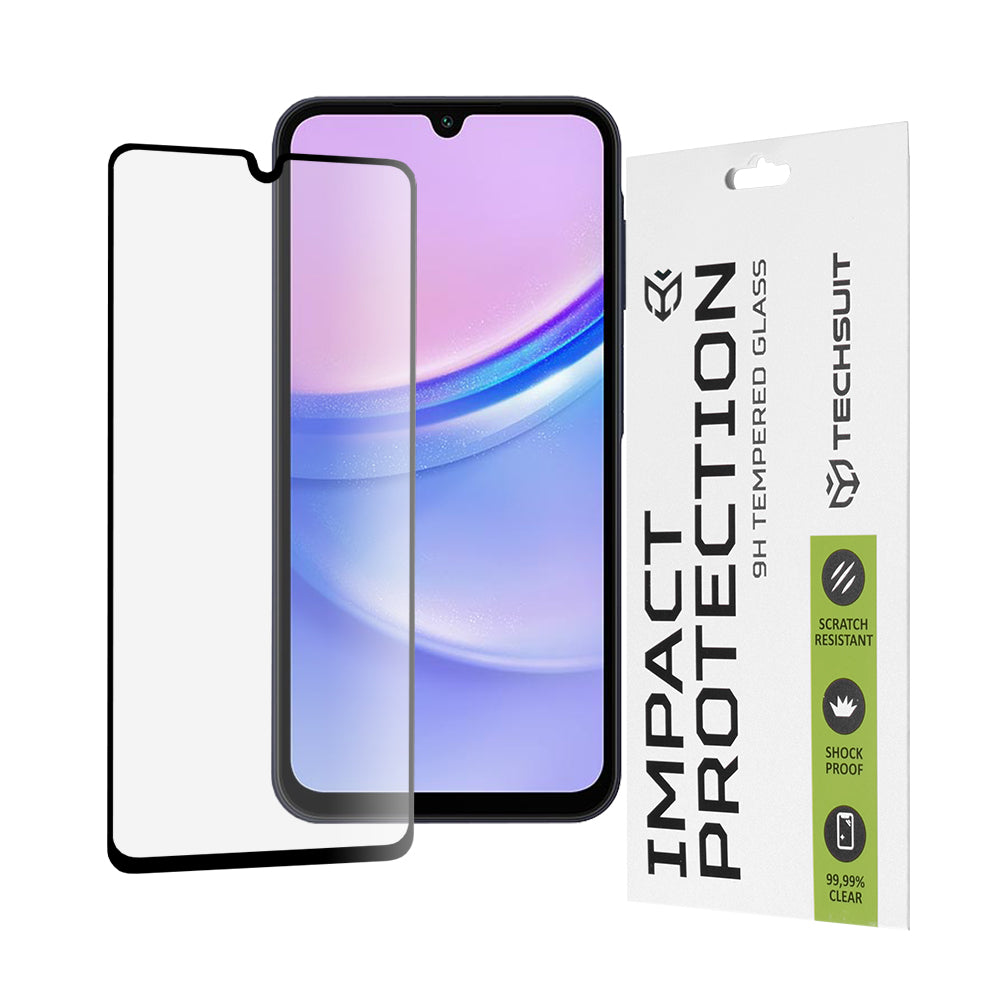 Techsuit schermbeschermfolie voor Samsung Galaxy M15 / A15 5G A156 / A15 A155 / A25 A256, gehard glas, full glue, 111D, zwart