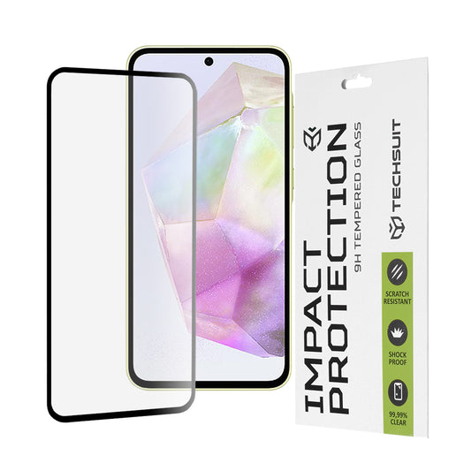 Techsuit schermbeschermfolie voor Samsung Galaxy M56 M566 / M35 / A55 5G A556 / A35 5G A356, gehard glas, full glue, 111D, zwart